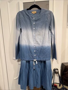 Blue Ombre Button-Front  Dress Set